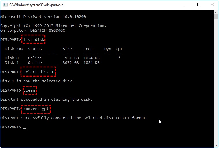 Covert Disk Via Diskpart
