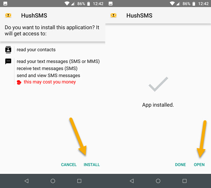 install hushsms apk on another devices