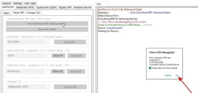 samfirm frp tool removed frp lock