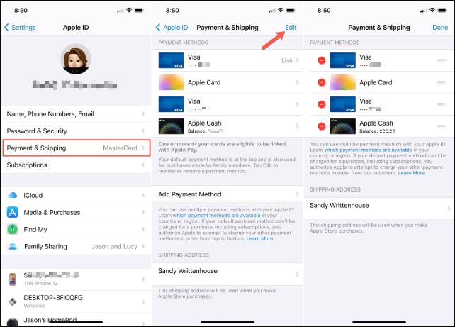 updade payment method