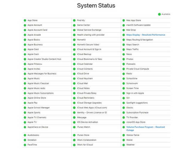 Apple System Status