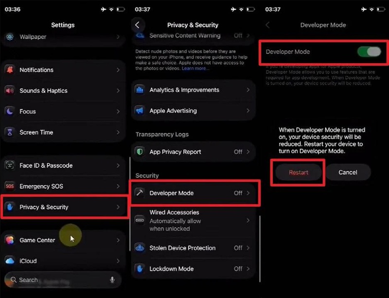 Open Developer Mode from Settings