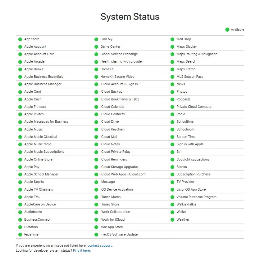 check apple system status to fix cannot connect to app store