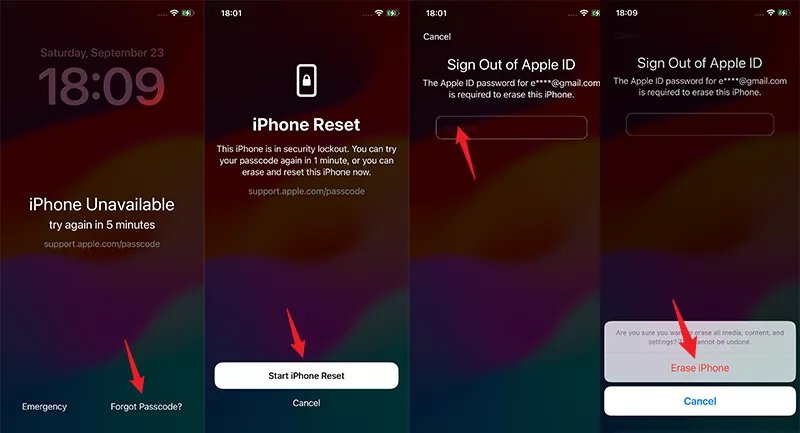 factory reset iphone without password