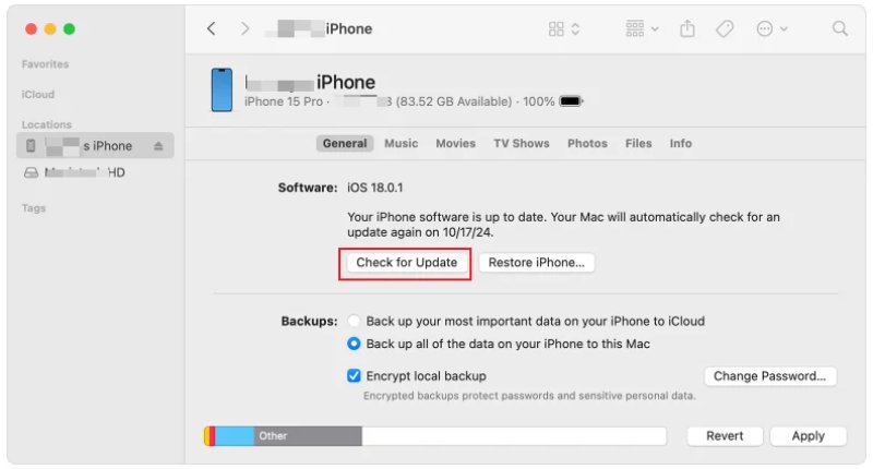 finder check for os 26 update