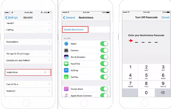 how to turn off restrictions on ipad for apps