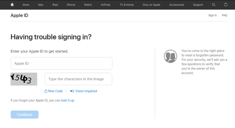 reset apple id password using security questions