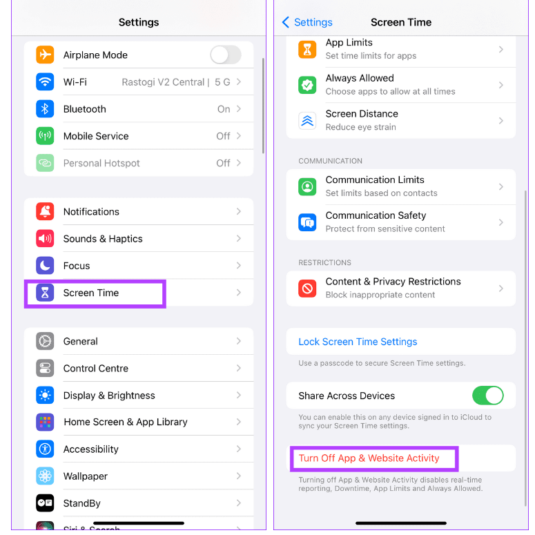 downtime settings not working by turning off app activity