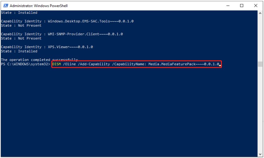 add media feature pack with cmd