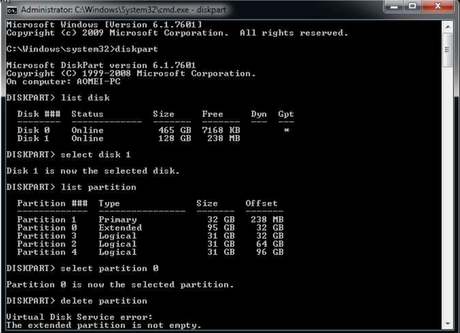 remove windows 10 logical partiton with cmd