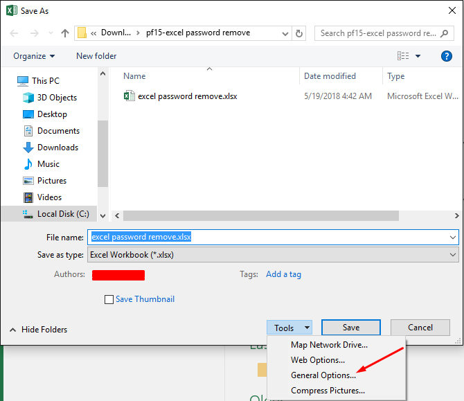 click general options