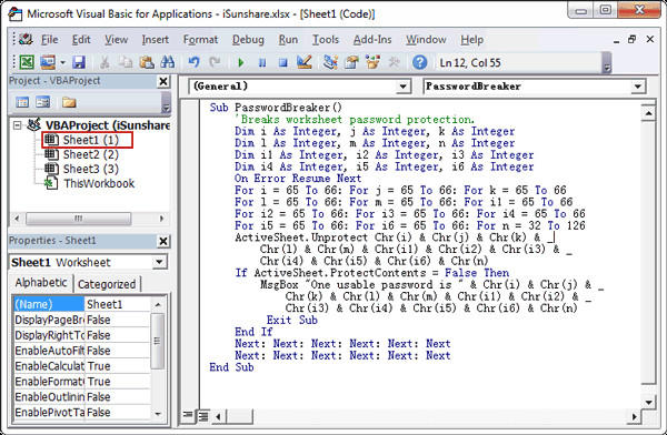 excel crack vba password