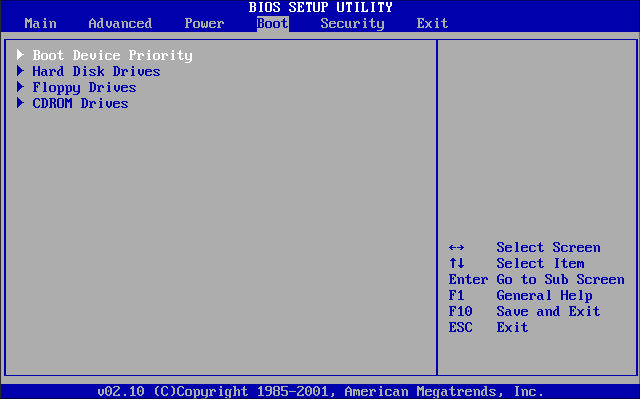  schermata del menu BIOS su Windows 10