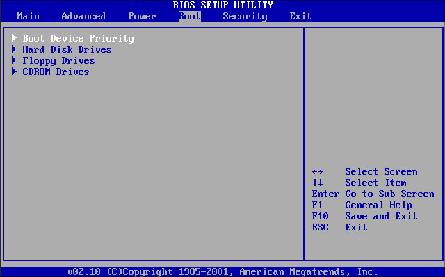 schermata del menu BIOS su Windows 10