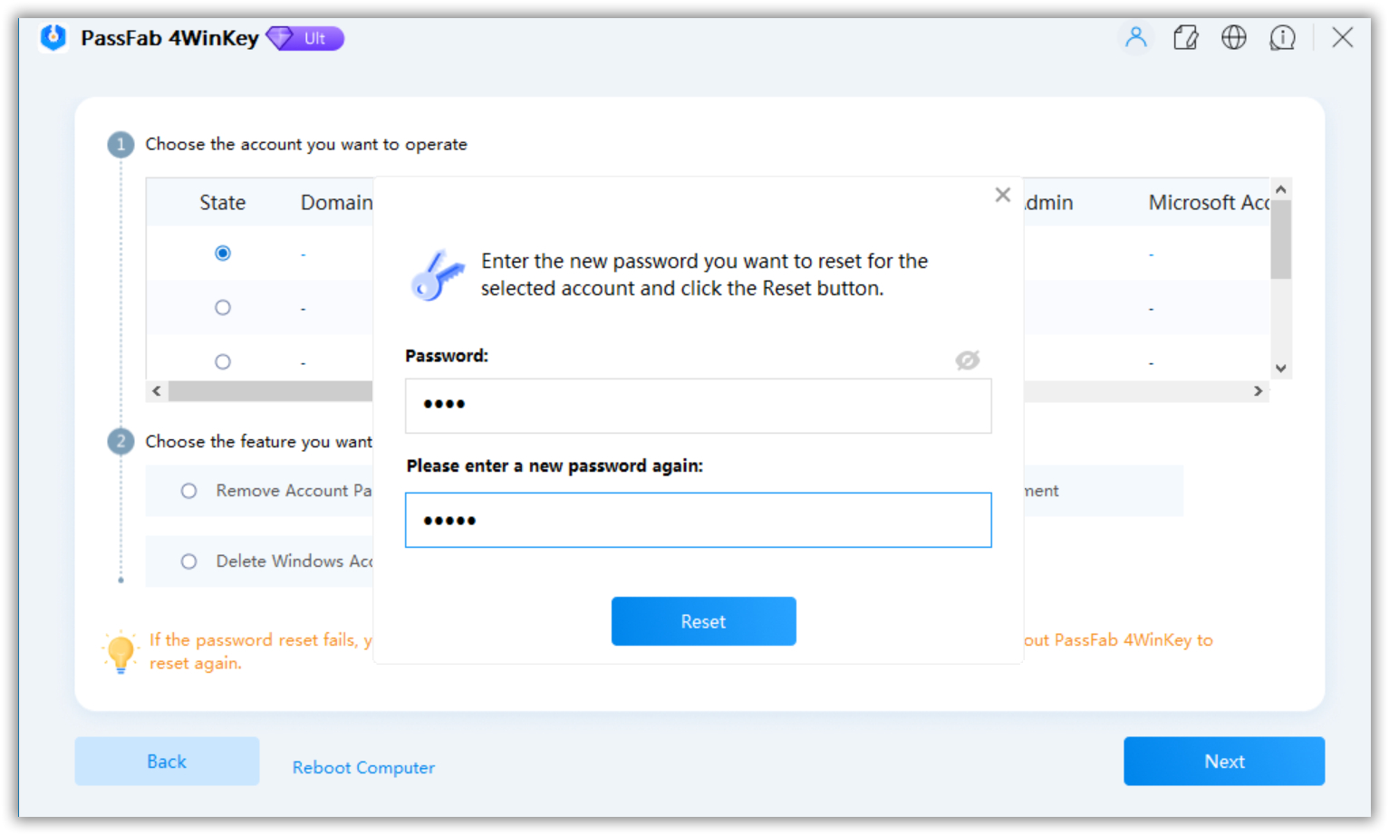 enter new password passfab 4winkey guide