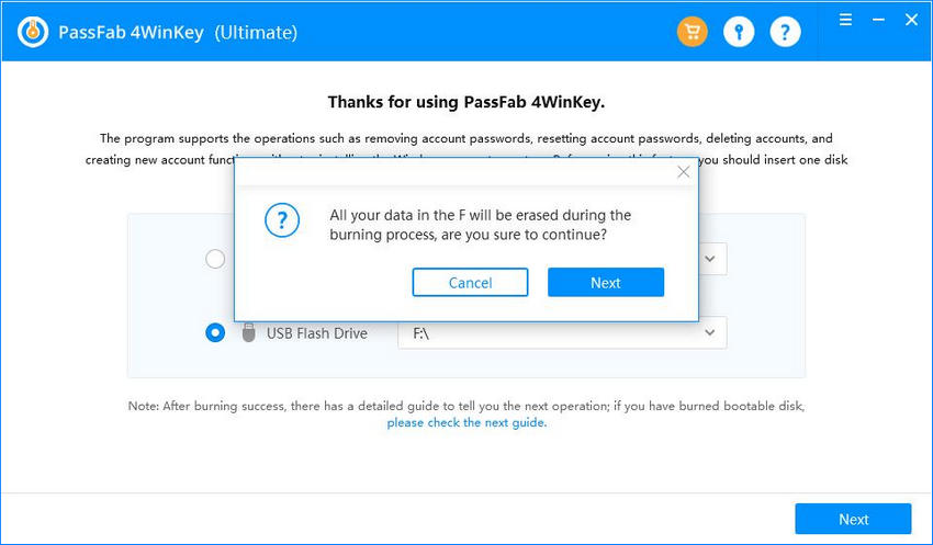  conferma la masterizzazione di cd e cancella i dati in passfab 4winkey 