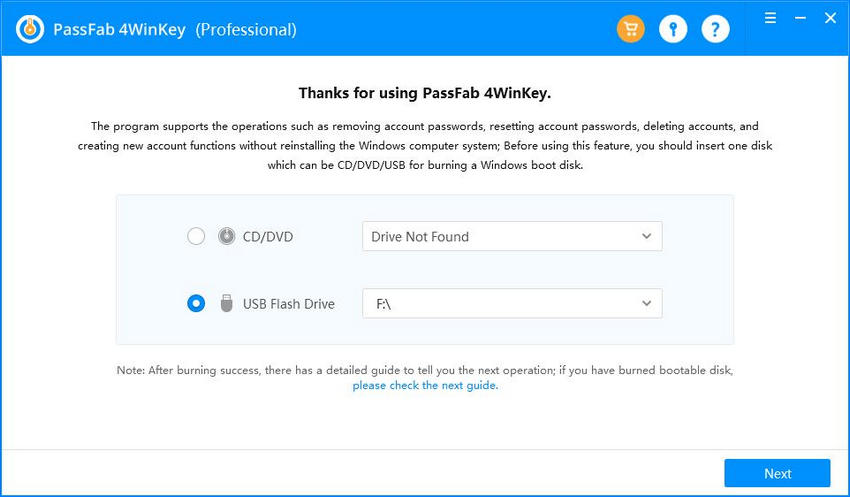 choose usb passfab 4winkey