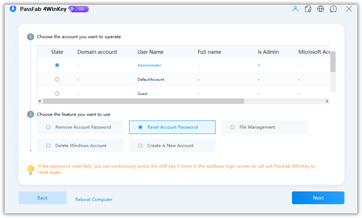 choose reset password passfab 4winkey guide