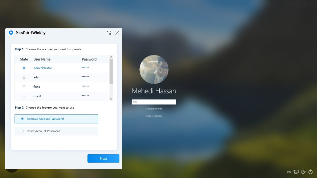 choose delete account passfab 4winkey guide