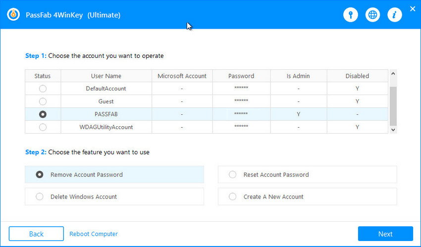 remove account password