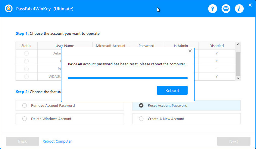 restart the computer using passfab 4winkey