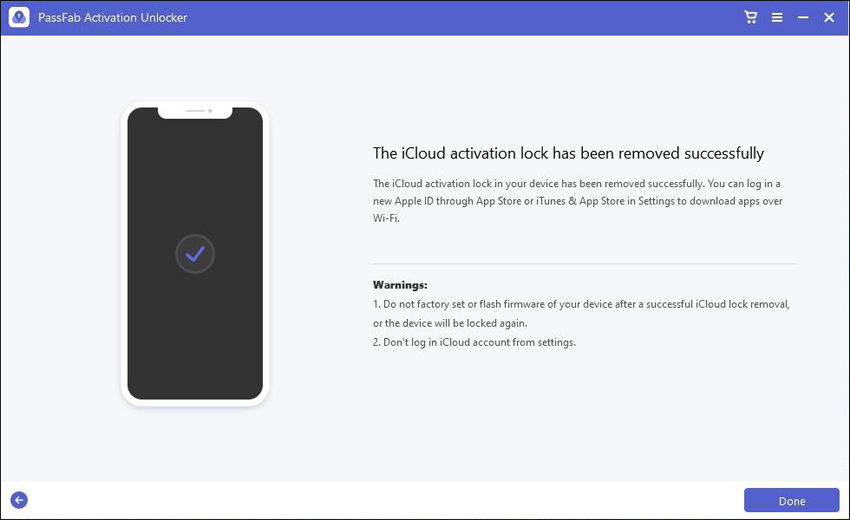remove activation lock successfully in passfab activation unlocker