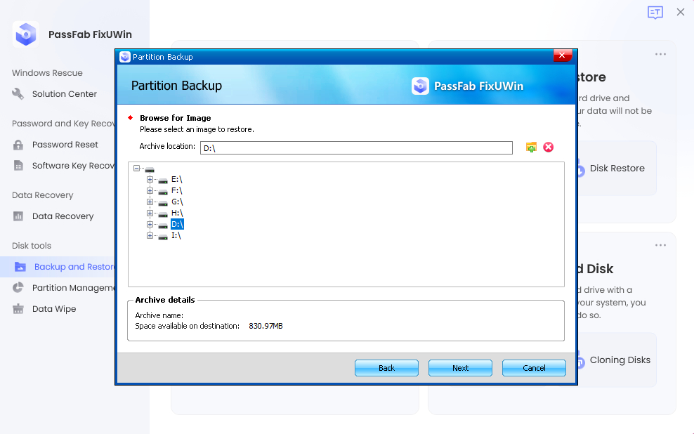 click next to backup