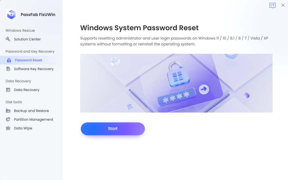 click start reset windows password
