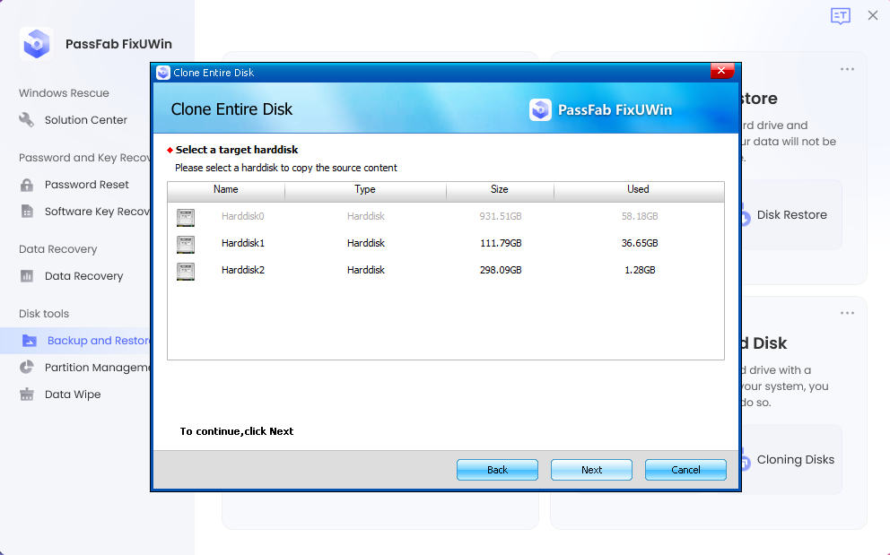 select target harddisk