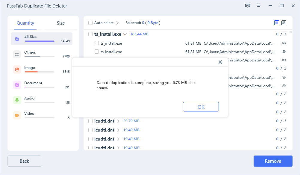 delete duplicate files successfully