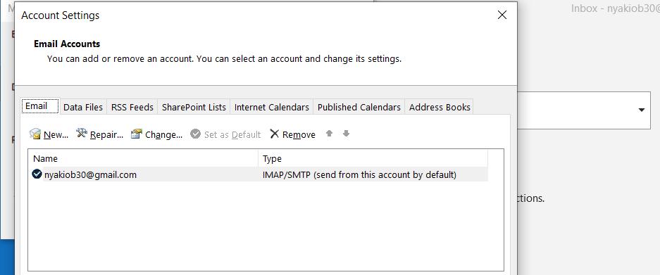 selecione a conta imap