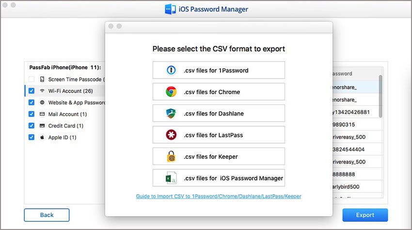 export password in passfab ios password manager