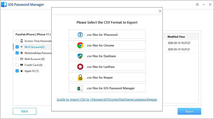 export password in passfab ios password manager