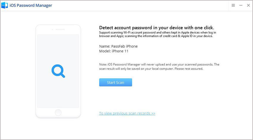 start scan in passfab ios password manager