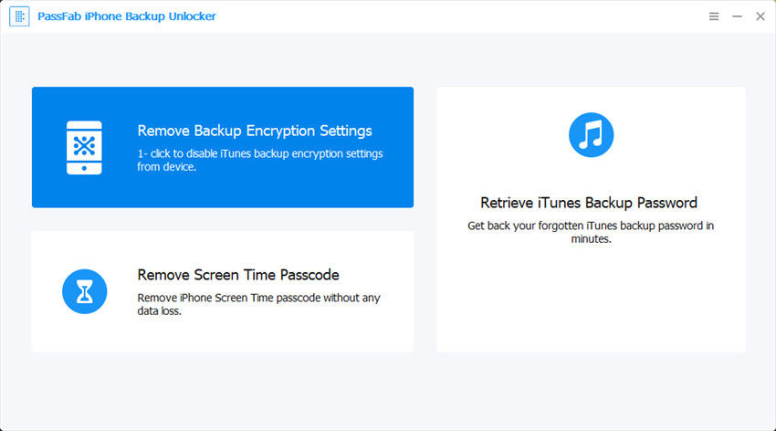 rimuove le impostazioni di crittografia del backup con lo sblocco del backup dell’iPhone passfab