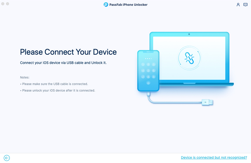 connect device in passfab iphone unlocker for mac