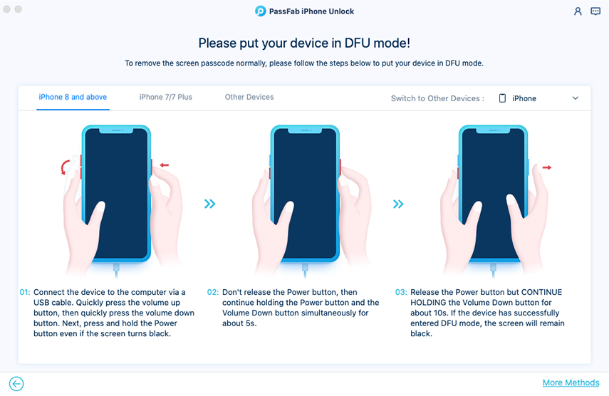 enter dfu mode in passfab iphone unlocker for mac