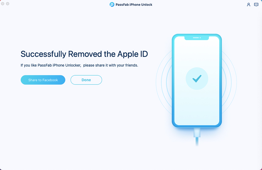remove apple id successfully in passfab iphone unlocker for mac