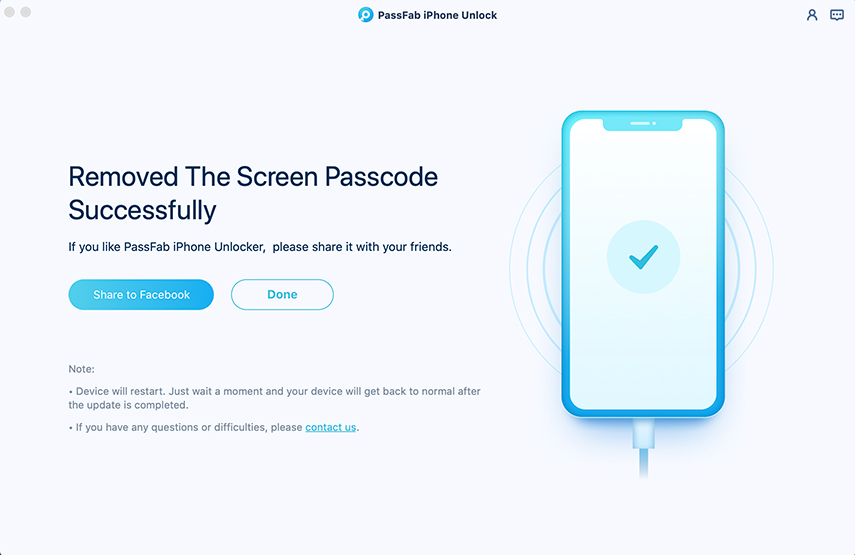 remove passcode successfully in passfab iphone unlocker for mac