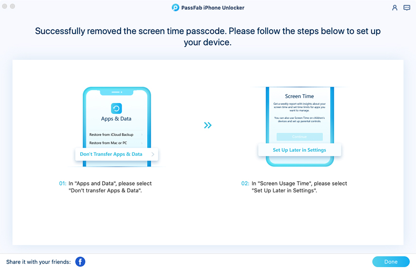 bypass screen time passcode successfully in passfab iphone unlocker