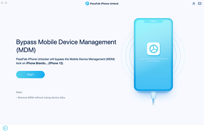 start to bypass mdm in passfab iphone unlocker