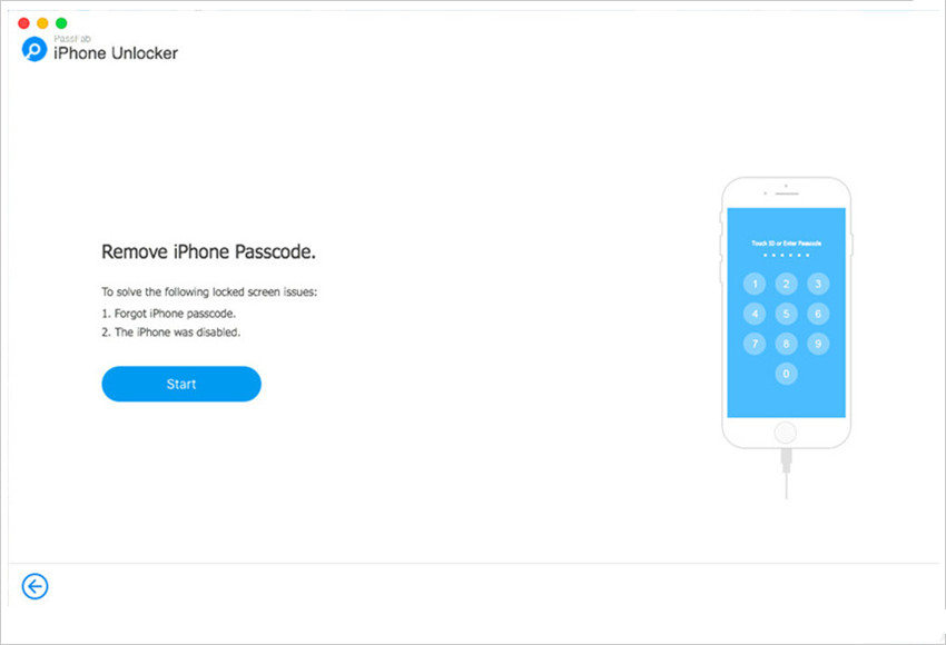  avvia la rimozione del passcode iphone in passfab iphone unlocker for mac