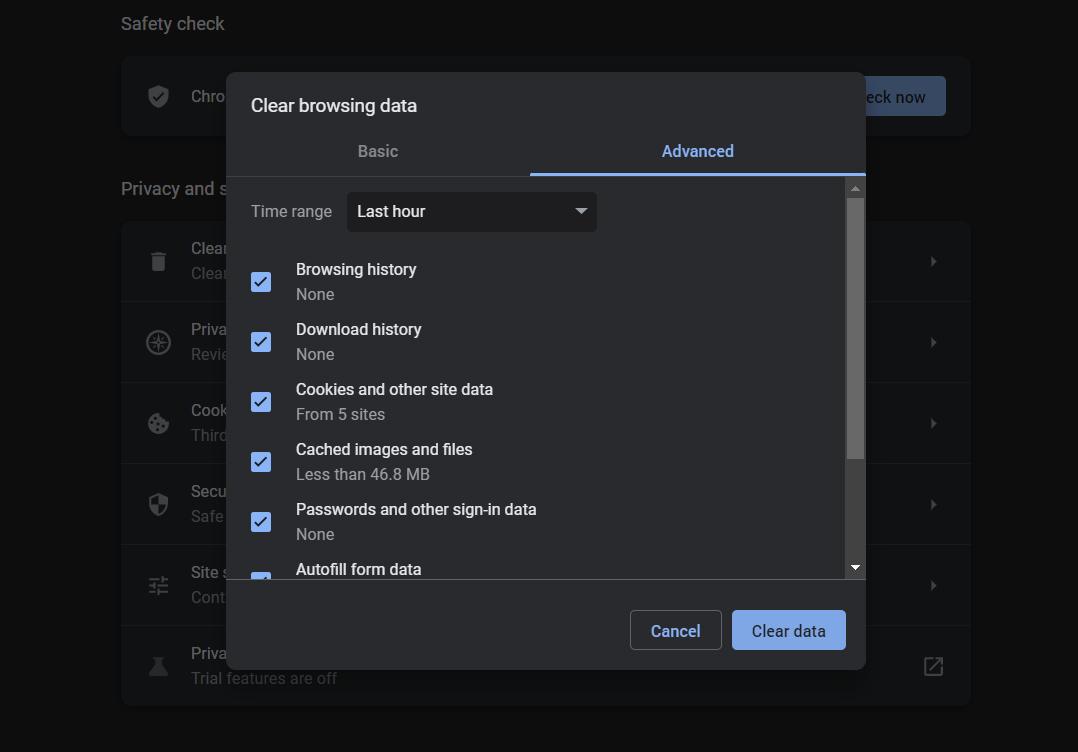  Clear Cache and Browsing History
