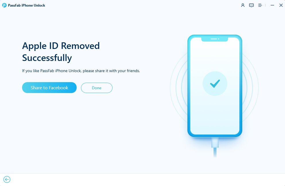 remove apple id successfully in passfab iphone unlocker
