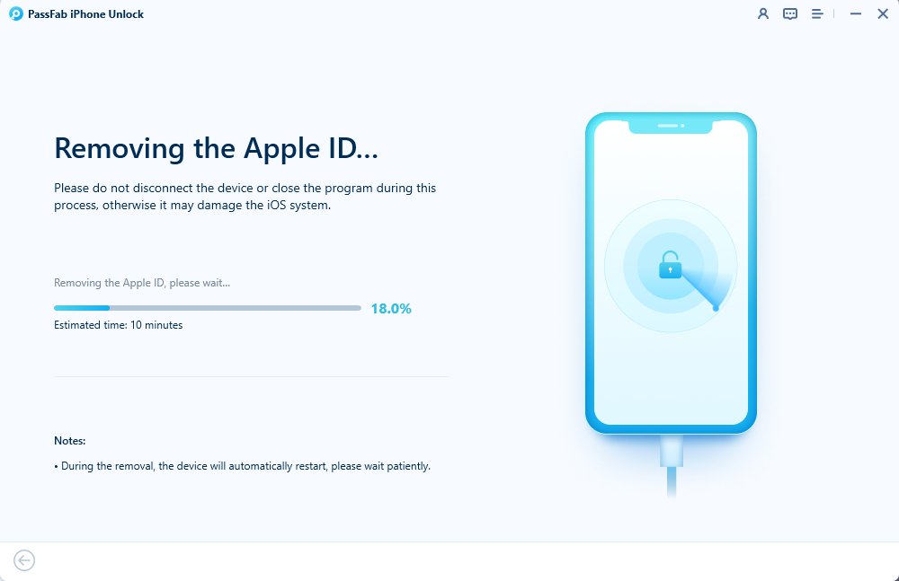  attendi qualche istante per il rimuovere l'ID Apple 