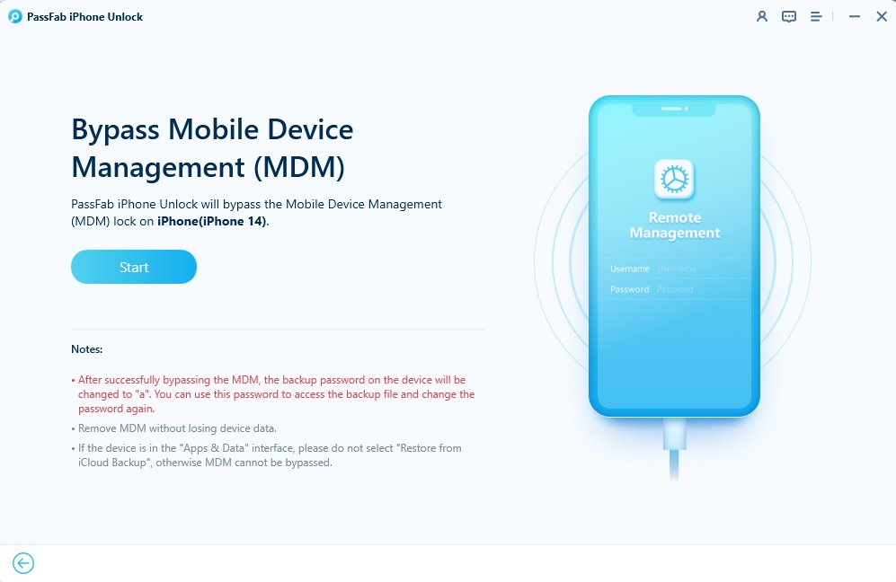 start to bypass mdm in passfab iphone unlocker