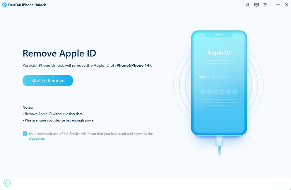 start to unlock apple id in passfab iphone unlocker