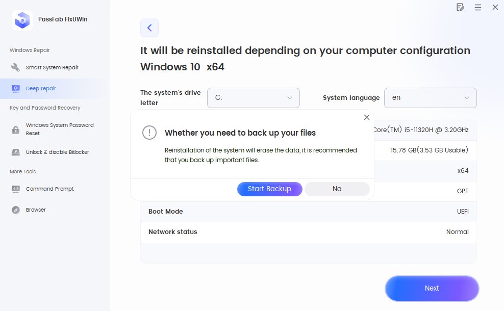 click next to reinstall system