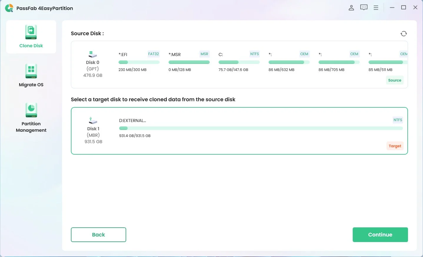 Choose the disk you want to clone