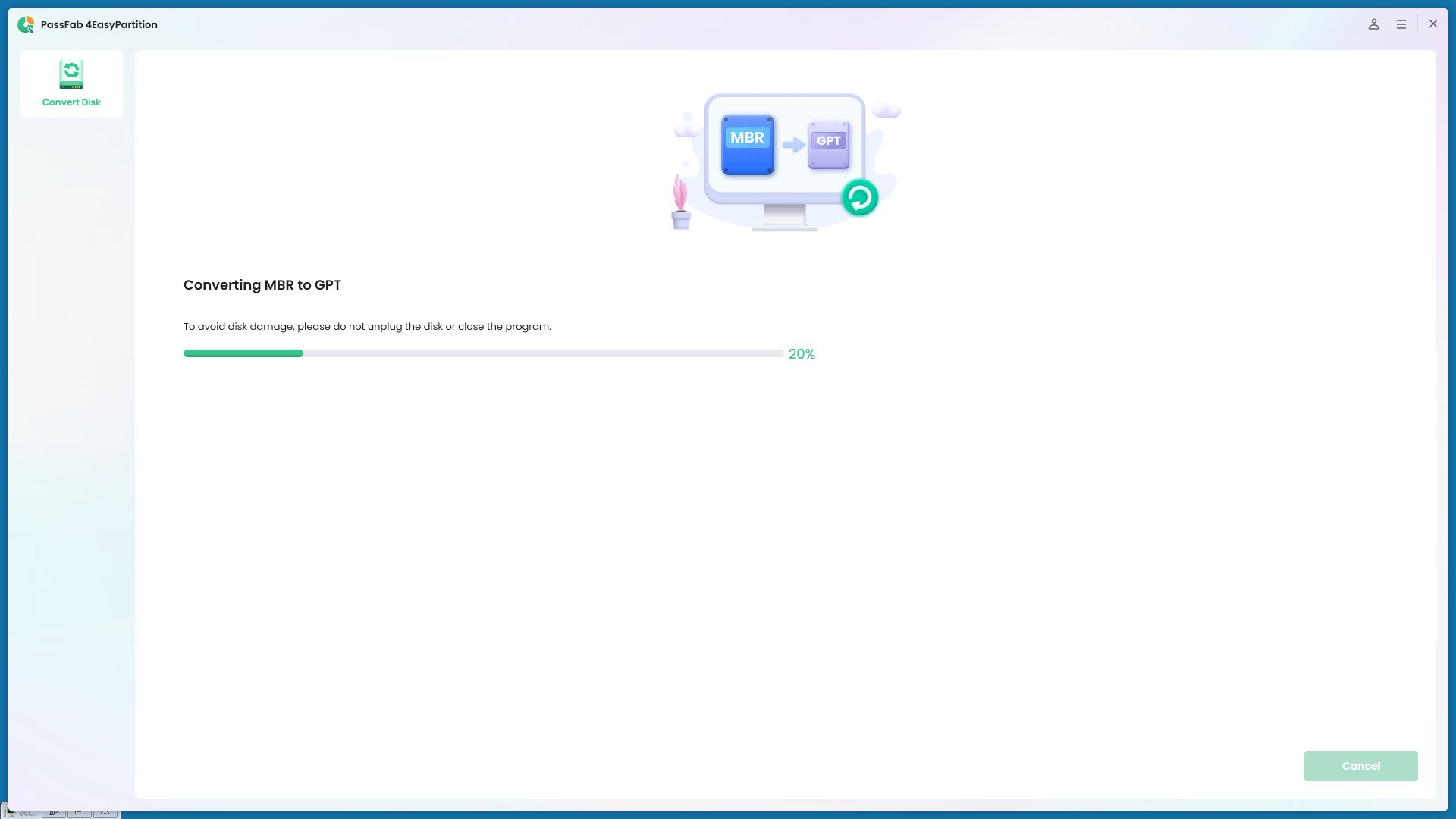 begin converting mbr to gpt